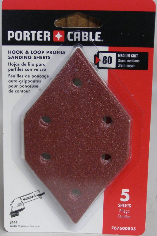 Porter Cable 767600805 80 Grit Hook & Loop Diamond-Shaped Profile Sanding Sheets 5 Pak 767600805